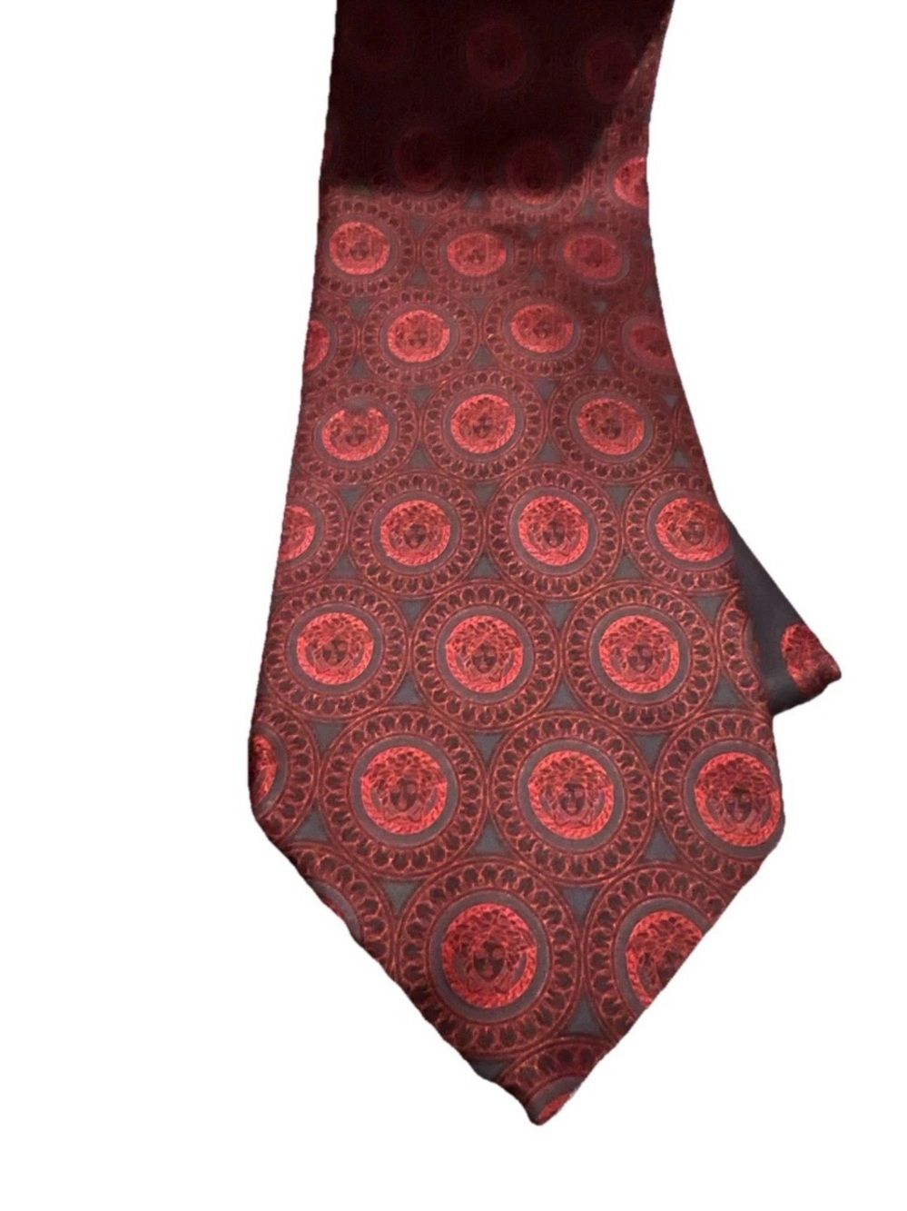 Vintage Versace Red Medallion Silk Tie Made In Italy
